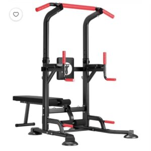 SOGES Fitness Power Tower with Adjustable Bench, Multi-Function Home Gym Station – Black/Red