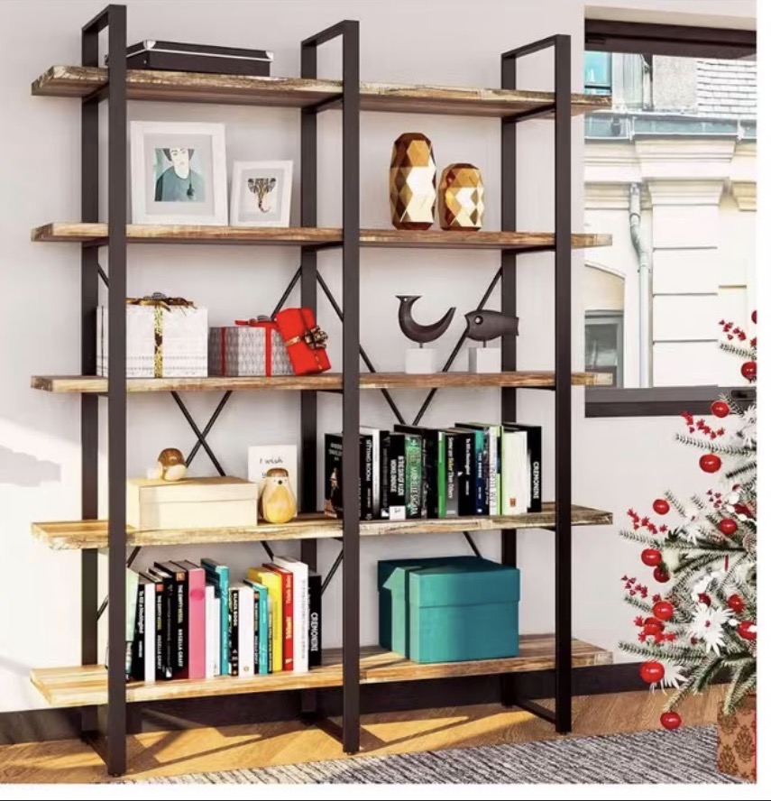 IRONCK Industrial Bookshelf and Bookcase Double Wide 5 Tier Open Bookcase – Etagere Bookshelves - Image 3