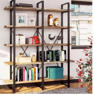 IRONCK Industrial Bookshelf and Bookcase Double Wide 5 Tier Open Bookcase – Etagere Bookshelves