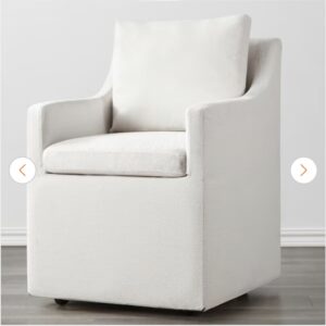 Morgana Ivory Fabric Dining Chair with Removable Casters & Cushion