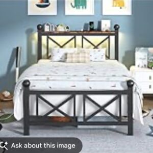 DynJest Twin Size Black Metal Bed Frame with LED Lights