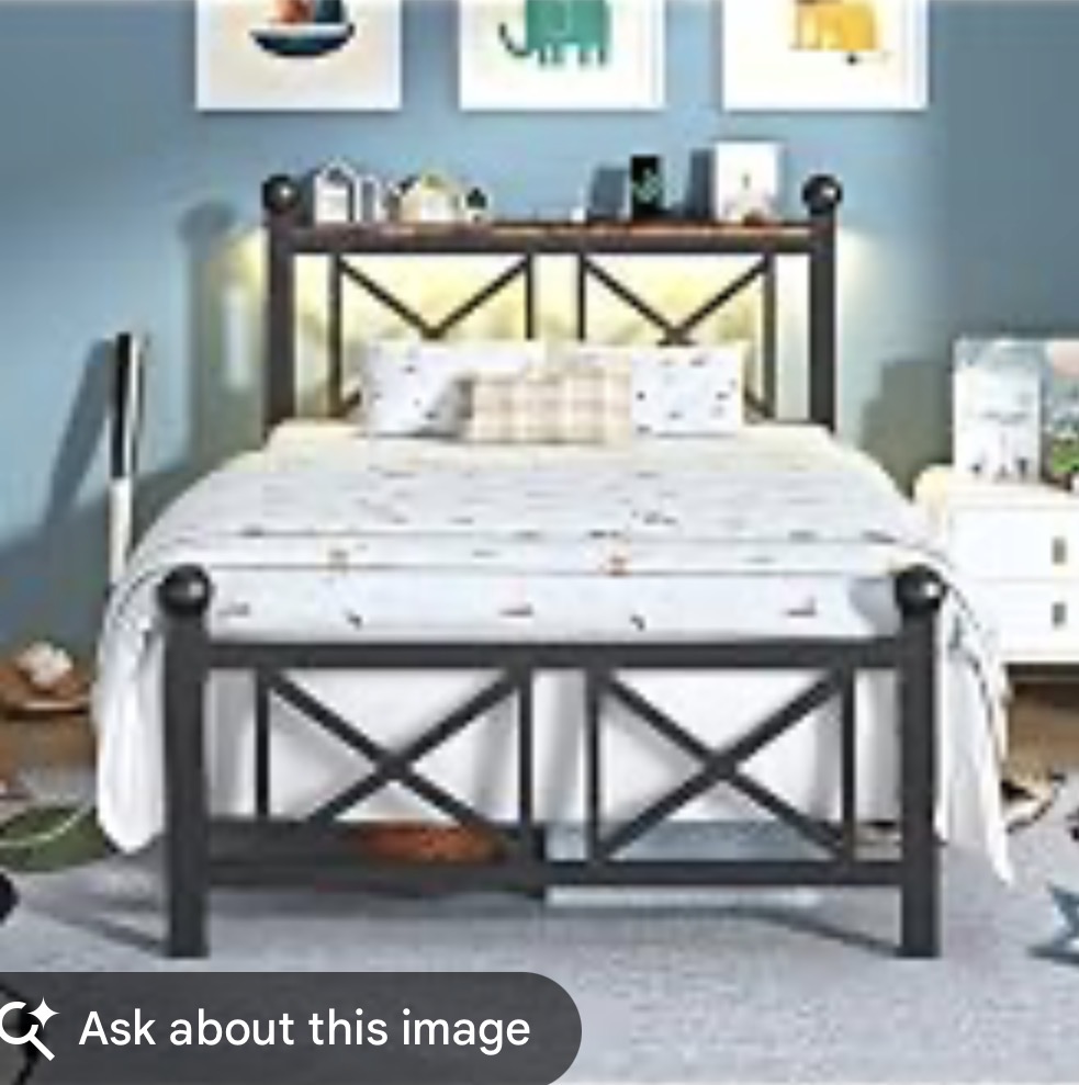 DynJest Twin Size Black Metal Bed Frame with LED Lights