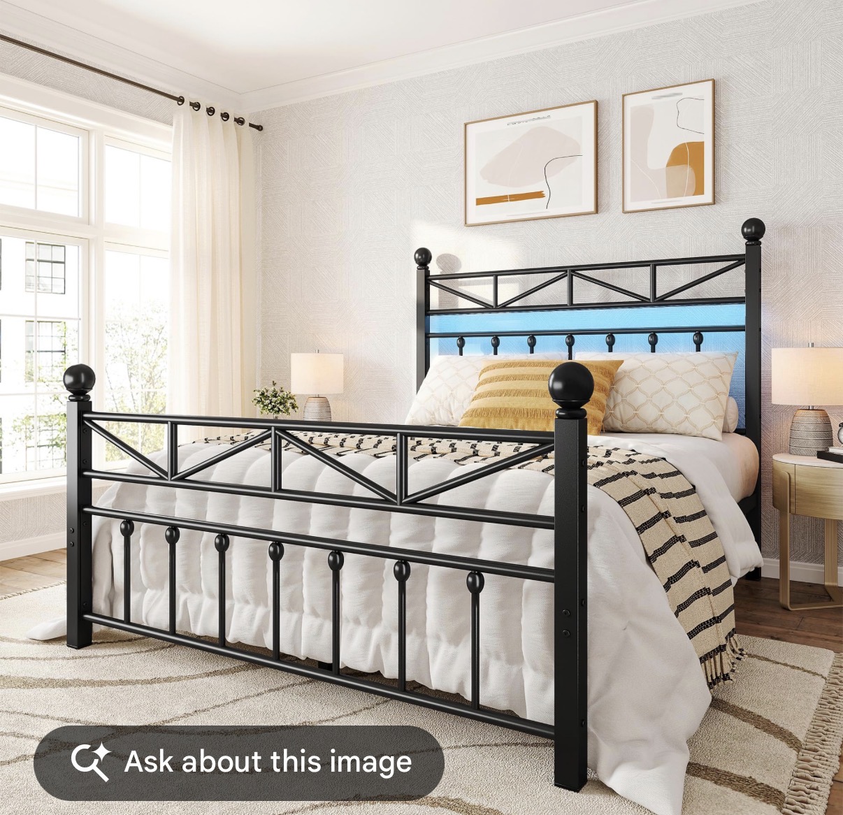 DynJest Twin Size Black Metal Bed Frame with LED Lights - Image 2