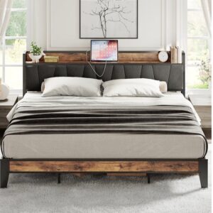 LIKIMIO Storage Headboard Bed Frame with Charging Station