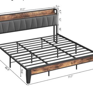 LIKIMIO King Size Bed Frame with Storage Headboard and Charging Station